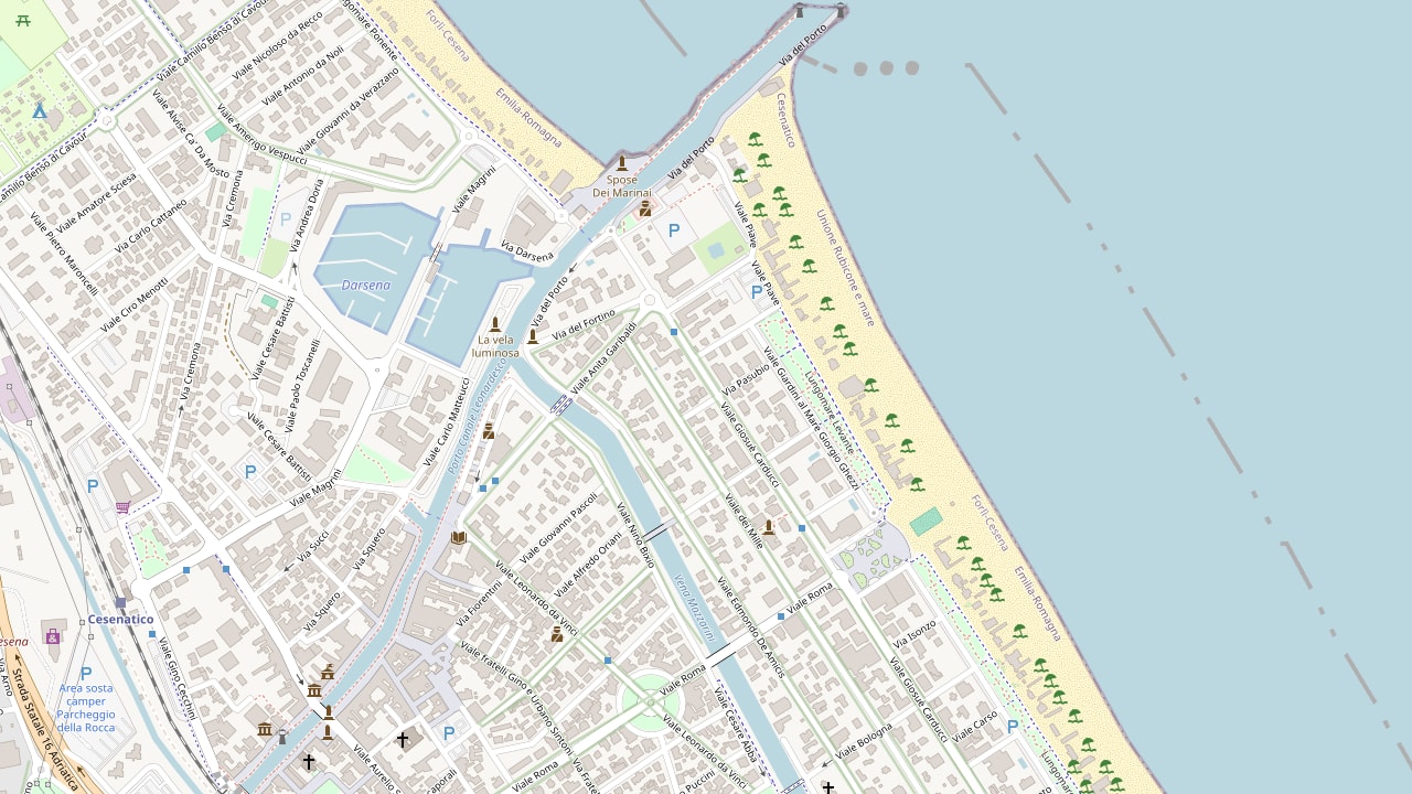 Mappa di Cesenatico con la posizione del Seaside in Viale Carducci 40/A